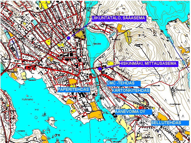 9 4.2. MITTAUSPAIKAT 4.2.1. Äänekosken ilmanlaadun ja sään mittausasemat HISKINMÄKI, ÄÄNEKOSKI Mittaustoiminta Äänekosken Hiskinmäen mittausasemalla aloitettiin helmikuun 2004 alusta.