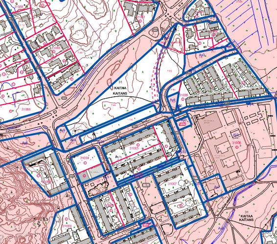 Suunnittelualueen rajaus Kaitaan metrokorttelit - Metrokorttelit - Liito-orava-alueet - Kaitaantie - Iivisniementie (pohjoisreuna)