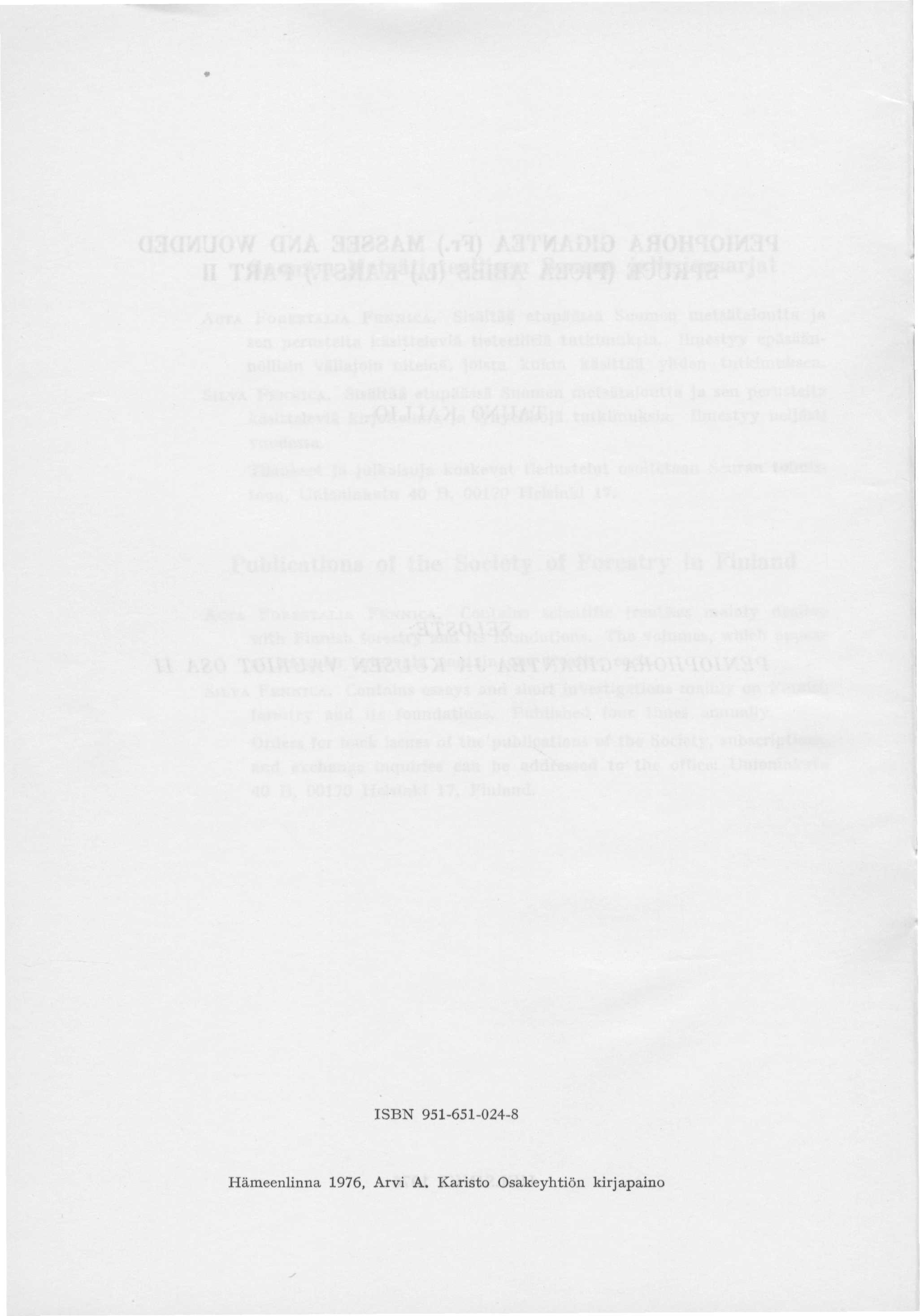 ISBN 95-65-24-8 Hämeenlinna 976,