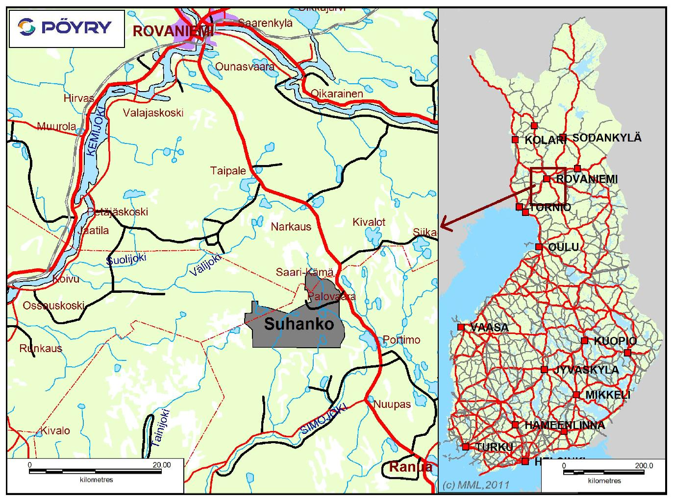 1 1 HANKKEEN TARKOITUS JA PERUSTELUT 1.1 Hankkeen perustelut Tällä Suhangon voimajohtohankkeen YVA-menettelyllä täydennetään Suhangon kaivoshankkeen YVA-menettelyä.