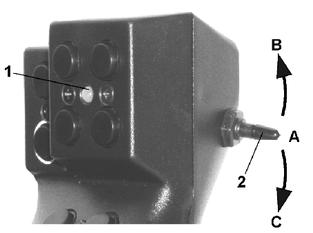 Ohjausyksikön AMATRON + ohjausta varten ohjaussauvassa (Kuva 129) on käytettävissä 8 näppäintä (1-8).