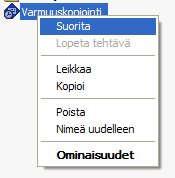 Ajastuksen testaaminen Ajastuksen toimimisen voi testata ajastetuista toiminnoista menemällä hiirellä varmuuskopioinnin ajastuksen kohdalla, ja painamalla hiiren oikeaa.