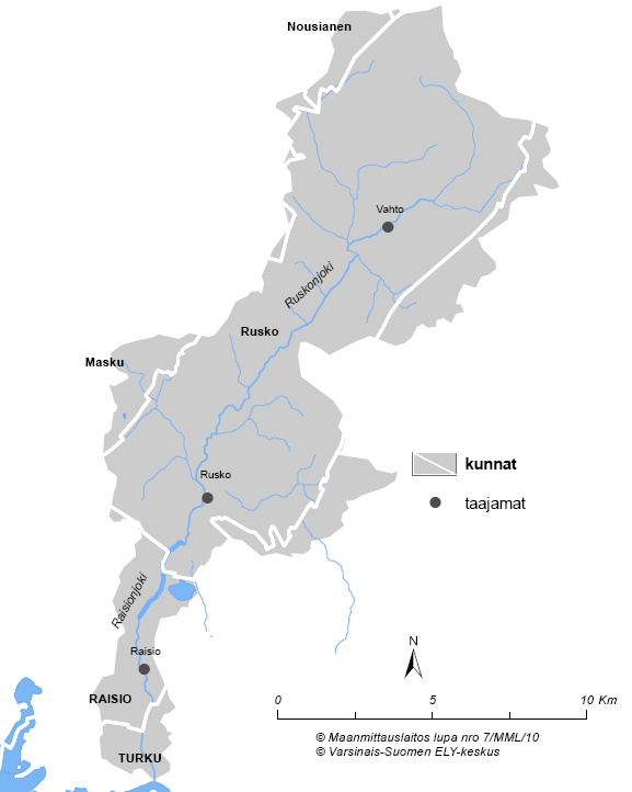 11 1.3. Raisionjoki Raisionjoen valuma-alueen pinta-ala on 132 km 2, josta järvien osuus on vain 0,4 % eli noin 0,5 km 2.