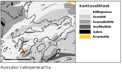 Näitä gneissi- ja amfiboliittilohkareita voi löytää Marjaniemeen vievän tien länsipuolelta.