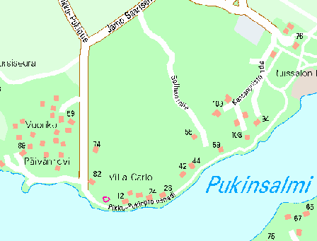 Choraeuksen lähteen sijainti Palstoituksen yhteydessä vuonna 1846