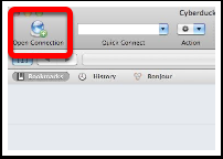 Avautuneessa Cyberduckin selainikkunassa valitse "Open Connection" Kirjautuminen Amadeukselle Saat