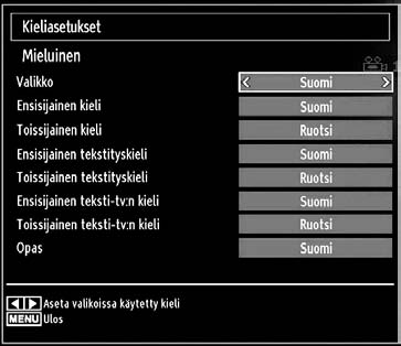 Opas: Asettaa haluamasi Opas-kielen. Nykyinen (*) (*) Nämä asetukset voidaan muutta, jos vain lähetys tukee. Muuten asetukset eivät ole käytettävissä muutoksille.