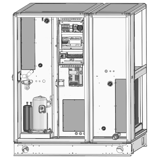 EQKR ReCooler HP koot 008 0 Laitteen kuvaus EQKR ReCooler on ilmankäsittelykoneeseen asennettava itsenäisesti toimiva tuloilman jäähdytysyksikkö sekä poistoilman lämmöntalteenottolaite pyörivällä