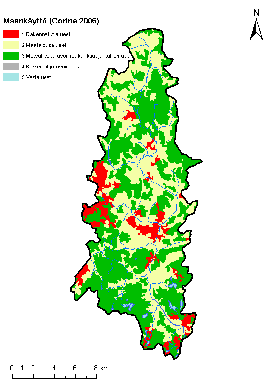 SYKE, EEA Kuva 3. Maankäyttö Sipoonjoen valuma-alueella. Maankäytön suunnittelun tehtävänä on ohjata alueiden käyttöä ja rakentamista.