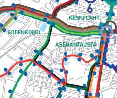 SELOSTUS A-2673 D/1357/10.02.03.00.04/2014 11 Bussilinja 12 (vihreä) ja 16 (musta) kulkevat Vanhaa Helsingintietä pitkin. Bussi nro 2 (punainen) kulkee Hennalankatua Asemantaustan kautta keskustaan.