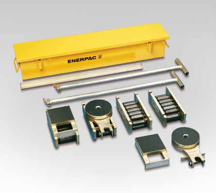 Raskaan sarjan siirtorullat Kuvassa: Set ERS-20 Siirrä raskaat koneet nopeasti ja turvallisesti Sarjat sisältävät laajan valikoiman lisäosia ELB-1 ajokiskoja 2 kpl ERH-1 vetokahvoja 2 kpl EMB-1
