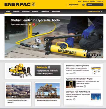 Tietoja Enerpacista Enerpac on korkeapaineisten hydraulityökalujen ja -ratkaisujen johtava tarjoaja maailmassa, jolla on laaja valikoima tuotteita, paikallista kokemusta ja maailmanlaajuinen