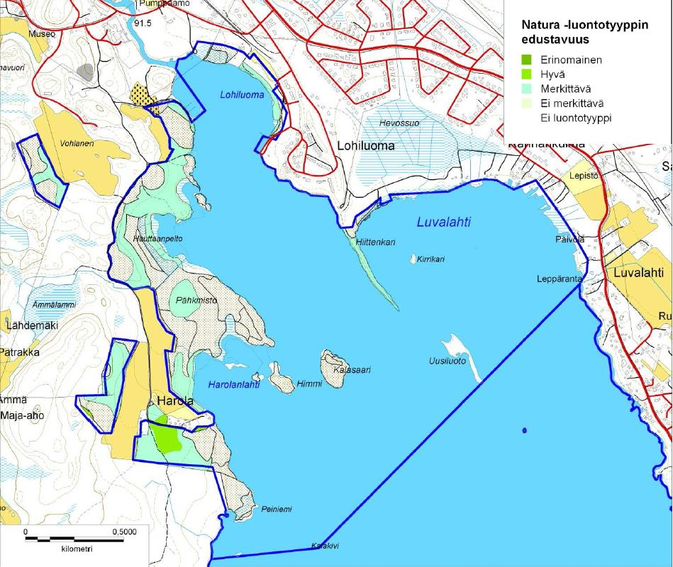 FCG SUUNNITTELU JA TEKNIIKKA OY Raportti 12 (36) Kuva 4. Harolanlahden Natura-alueen Natura-luontotyyppien edustavuus (aineisto Metsähallitus 2012 julkaisussa: Tarvainen Marjo (toim.