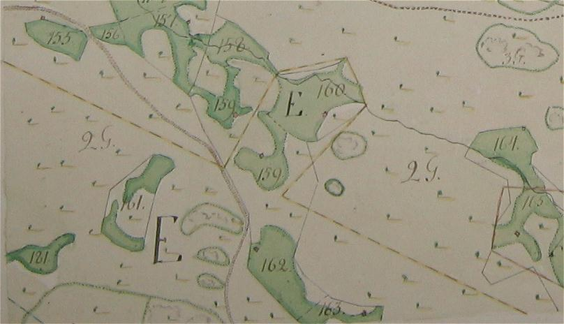 6 Lintukalliontien mutkakohta 1792, ote kartasta H51 1/3 Alla: hylätty tien osa pohjois-luoteeseen. TAMPERE OJALAN TURVERATA JA -TEHDAS Mjtunnus: Rauh.