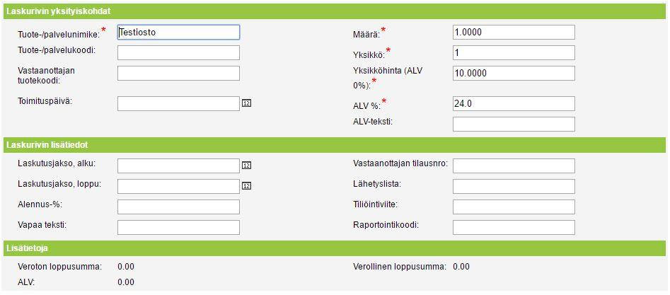 10 Liite 3/8 Jos tilausnumero koskee koko laskua, lisätään se laskun