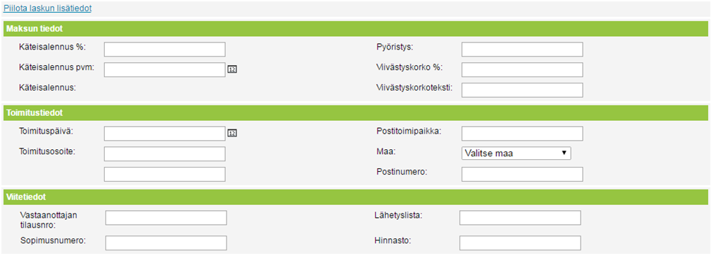 Tilausnumeron ollessa laskurivikohtainen lisätään se laskurivin lisätietoihin