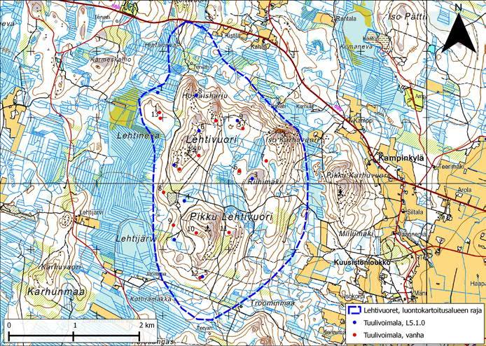 1 2 3 Kuva 3. Lehtivuorten arvokkaat kasvillisuuskohteet (vihreät pallot).