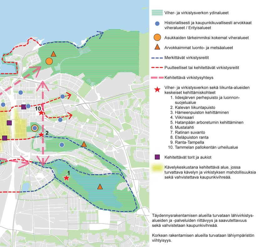Tampereen vihreä keskusta - Keskustan viherverkon kehittäminen Keskustan viherverkon kehittämisselvityksessä (Tampereen vihreä keskusta 2014) Saukonpuisto ja Litukanpuisto on osoitettu