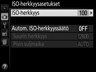 Kohinan vähennys G-painike C kuvausvalikko Valitse Päällä vähentääksesi kohinaa (kirkkaat pisteet, satunnaiset kirkkaat kuvapisteet, viivat tai utu).