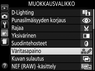 Muokattujen kopioiden luominen Muokatun kopion luominen: 1 Näytä muokkausvaihtoehdot. Korosta haluamasi muokkausvalikon kohta ja paina 2. 2 Valitse kuva.