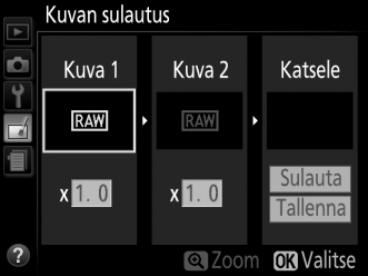 Luo NEF (RAW) -kopio valitsemalla kuvanlaaduksi NEF (RAW). + 1 Valitse Kuvan sulautus.