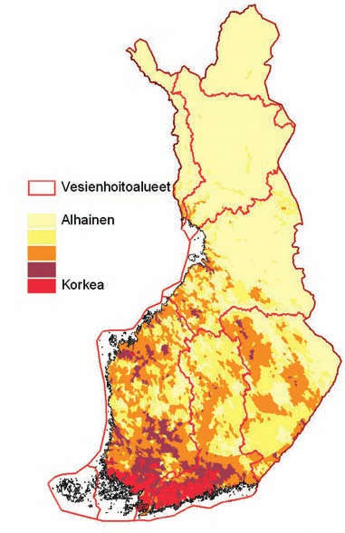 Erityisen suurta kuormitus on Lounais- ja Etelä-Suomen rannikkoalueiden vähäjärvisillä vesistöalueilla. 2.