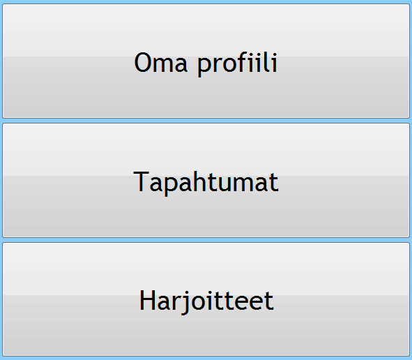 4.2 Sovelluksen näkymien rakenne Kuntoutettavan käyttöliittymän näkymien rakenne ja ulkoasu noudattaa samaa tyyliä koko sovelluksessa. Jokainen näkymä on jaettu kolmeen osaan.