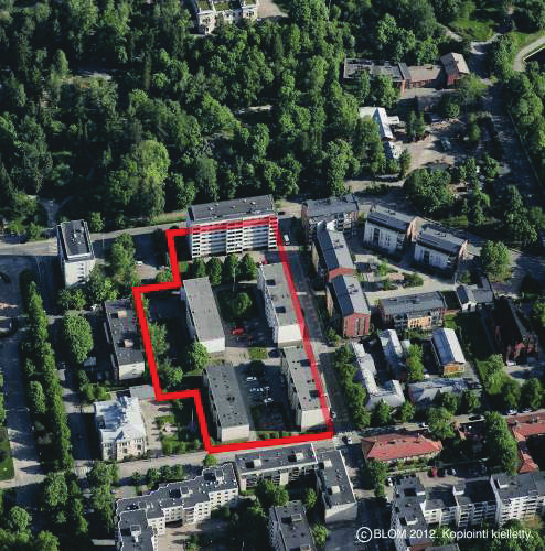 sijaitsevan korttelin 6 tontit 1, 2 ja 42. Alueen pinta-ala on 8132 m2 ja sillä on yhteensä viisi 1970-luvulla valmistunutta 4-8- kerroksista asuinkerrostaloa.