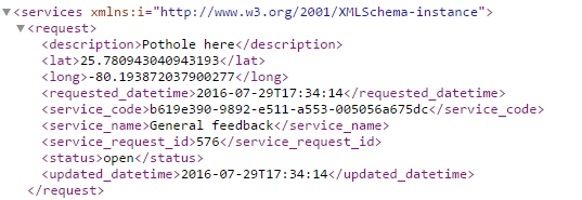 12 (13) jurisdiction_id servicerequest_id start_date end_date status Response service_requests request servicerequest_id status status_notes - service_name description agency_responsible -