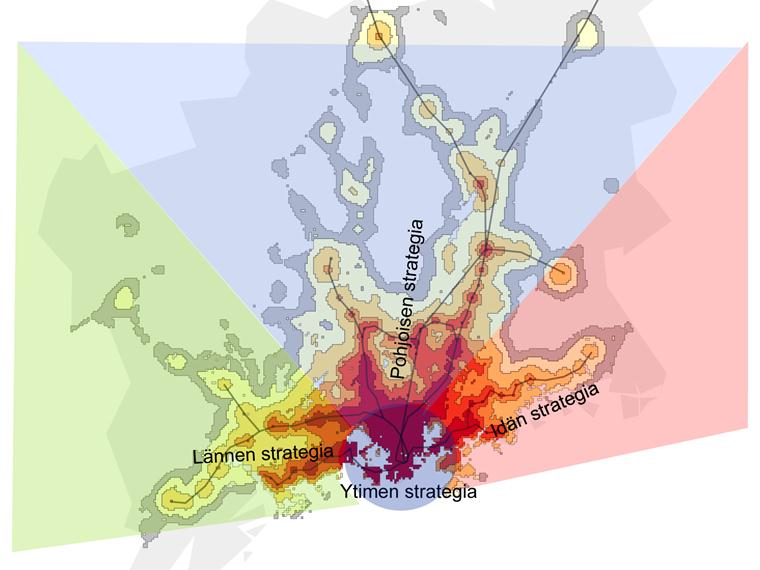 37 Kuva 7. HLJ 2011:n Maankäyttö- ja raideverkkoselvityksessä (MARA) analysoidut kehittämissuunnat saavutettavuuskartalla (SAVU).