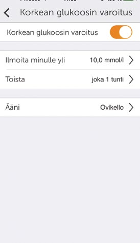 4 Tarkista, että korkean varoitukset ovat päällä.
