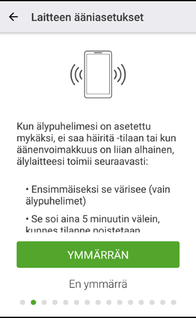 9 Seuraava ruutu kuvaa, miten hälytys/varoitukset synnyttävät ääntä ja värinää.