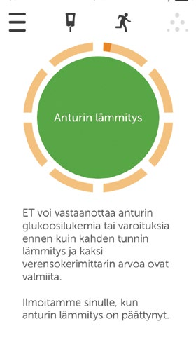 Anturin käyttöjakson aloittaminen (jatkoa edelliseltä sivulta) 19 Kun näet anturin käynnistysjakson ajastimen, alkuasetus on suoritettu loppuun. Onnittelut!