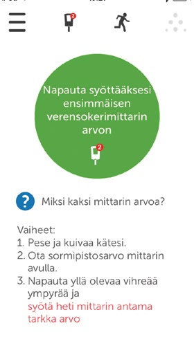 Alkukalibroinnin kehotteet Laite Mitä näet Merkitys Mitä sinun pitää tehdä Ensimmäinen kalibrointi Älylaite: Lukittu näyttö Älylaite: Sovelluksessa Anturin käynnistymisjakso on