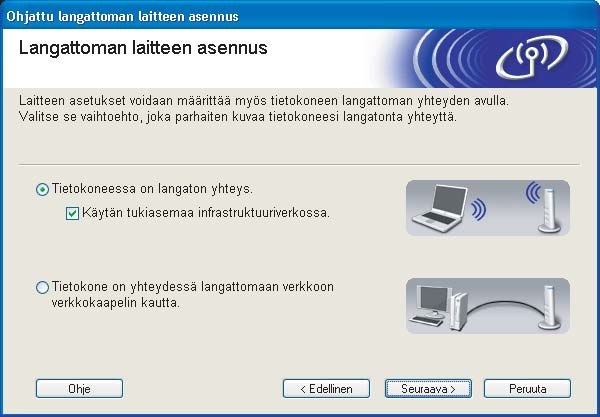 Jos haluat asentaa PS-ohjaimen (Brotherin BR-Script -ohjain), valitse Mukautettu asennus ja noudata sitten näyttöön tulevia ohjeita.