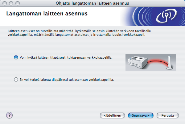 Vaihe 2 Kirjoitinohjaimen asennus 3 Valitse Langattoman verkon asetukset ja ohjaimen asennus ja osoita sitten Seuraava.