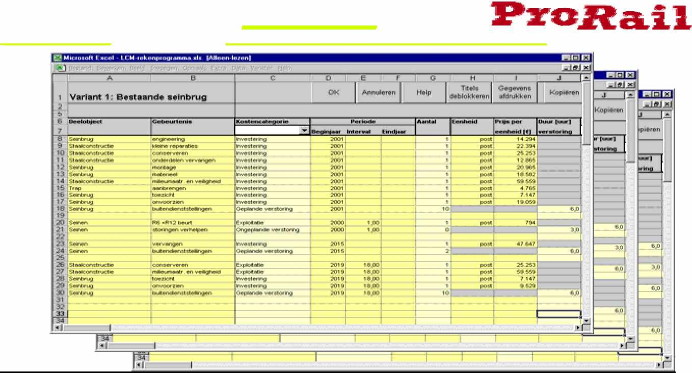 4 5 LCM- calculation program n b e r 2009 12 Kuva 30. Näkymä L C C - laskentaohjelmasta. (LifeCycleCost). Kuva 31. Näkymä L C C ohjelman kustannusanalyysi korjaustavan vaihtoehdoista.