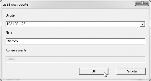 SKANNERIOHJAIMEN ASENNUS 7 Valitse laitteen IP-osoite "Osoite"-valikosta ja napsauta [OK]-painiketta.