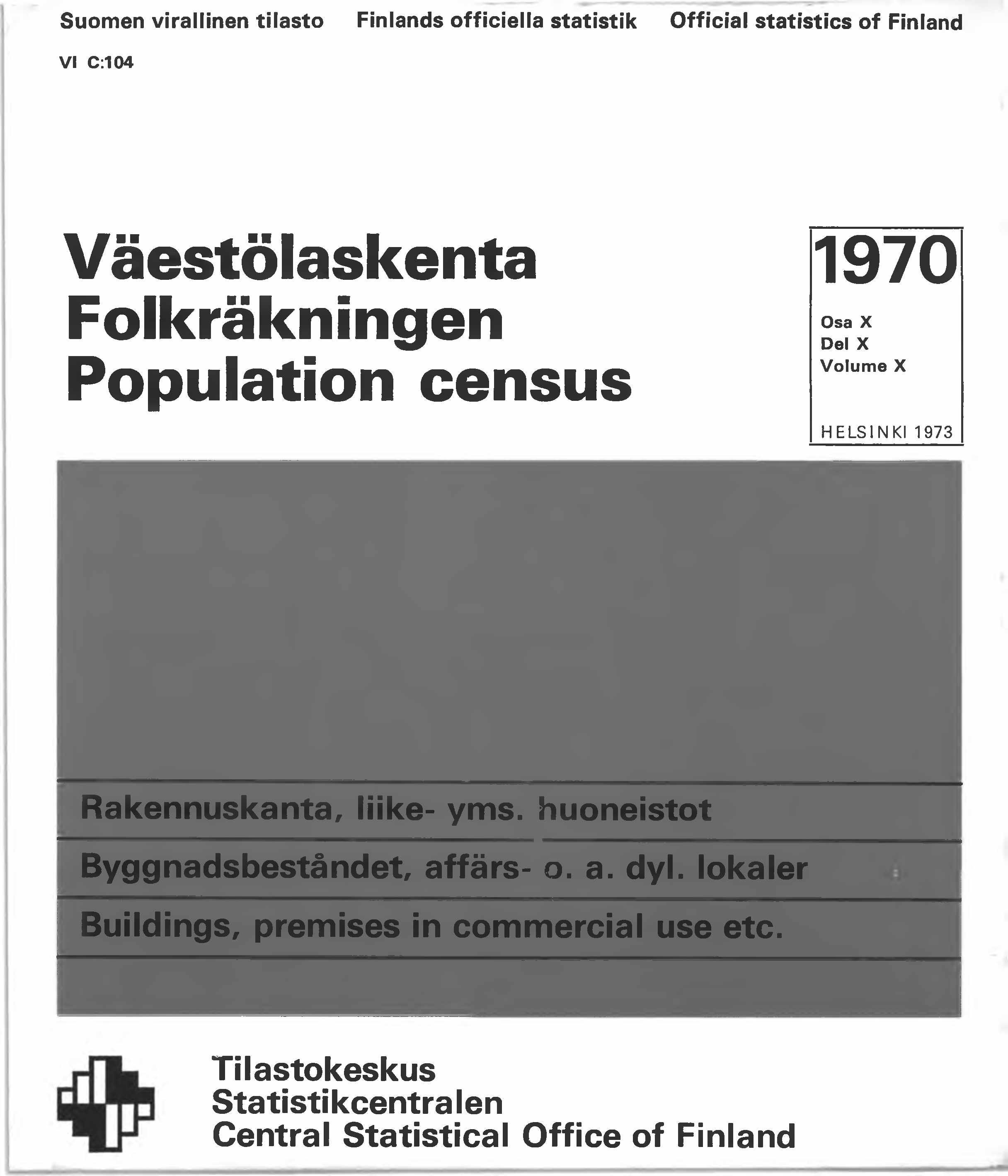 Suomen virallinen tilasto Finlands officiella Statistik Official statistics of Finland VI C:0 Väestölaskenta Folkräkningen Population census 970 Osa X Del X Volume X HELSINKI 97