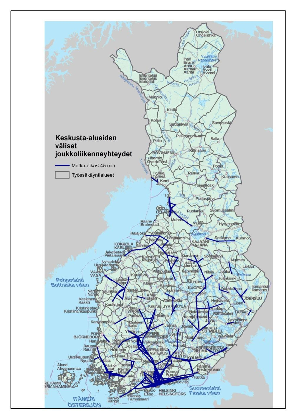 Keskusten väliset joukkoliikenneyhteydet SYKE Taustakartta: MML