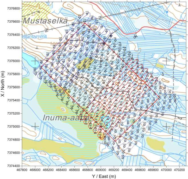 Mittaukset Suunnitellut reittipisteet ja lennetyt lentolinjat Mittausparametrit: magneettikentän xyz