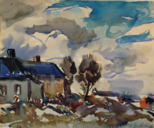 Anton Lindforss, Maisema, 1917, vesiväri paperille / watercolour on