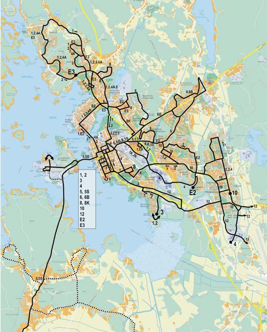 67 Vaasan paikallisliikenteen vuorotarjonta S, talvi 06-07 Vuoroja tunnissa 4 2-3 1 < 1 Kuva 24 Vaasan paikallis- ja lähiliikenteen vuorotarjonta alueittain talvisunnuntaisin 2006-2007 Yhteenveto