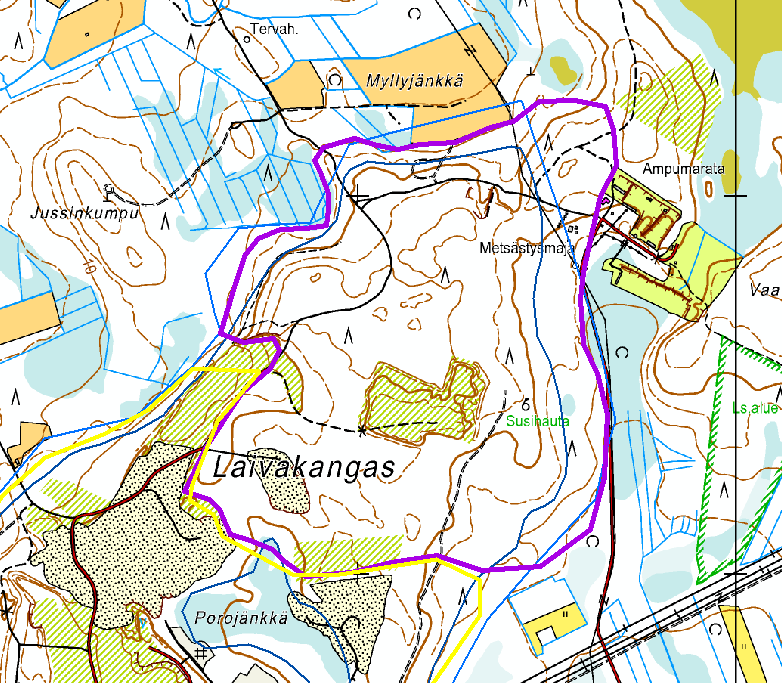 Laivakangas, arvokkaan harjualueen rajaus Kaitaharju Pohjavesialuenumero: 1285151 A, B Muu pohjavesialue Arvoluokka: 4 Sijainti: Tornion keskustasta (kirkosta) noin 19,5 km NE, Kalkkimaalta 4,5 km