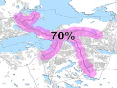 Alue ja yhdyskuntarakenteelliset vaikutukset SAAVUTETTAVUUS & KESKUSTAHAKUISET TOIMINNOT Tampereen saavutettavuus kaupunkiseudun ulkopuolelta paranee: keskustan lisäksi raitiotievyöhyke tulee hyvin