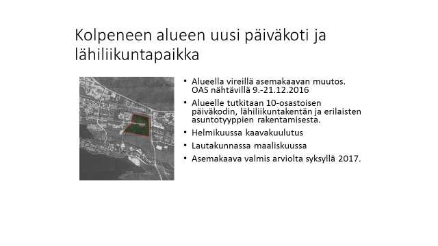 Sivu 12/15 5. UUDISHANKKEET 5.1 Ounasrinteen uusi kunnallinen päiväkoti Alustavaa toteutusaikataulua on hahmoteltu kuvioon xx.