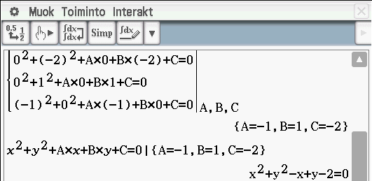 Ratkaistaan yhtälöryhmästä kertoimet A, B ja C.
