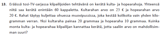 Merkitään kultarahojen määrää x ja hopearahojen määrää y.