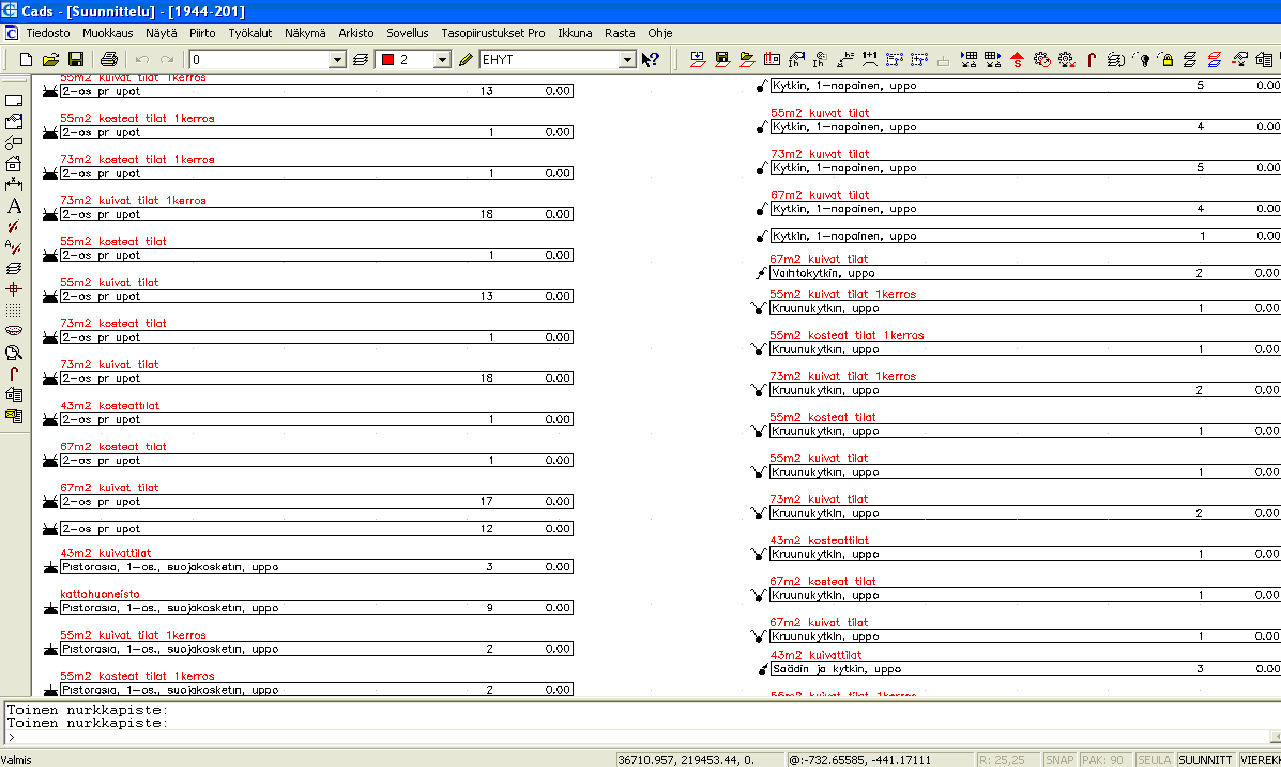 Keijo Mäkeläinen 31 (48) Kuva 3 CADS Planner Electric 11:sta määrälaskentaluettelo 5.