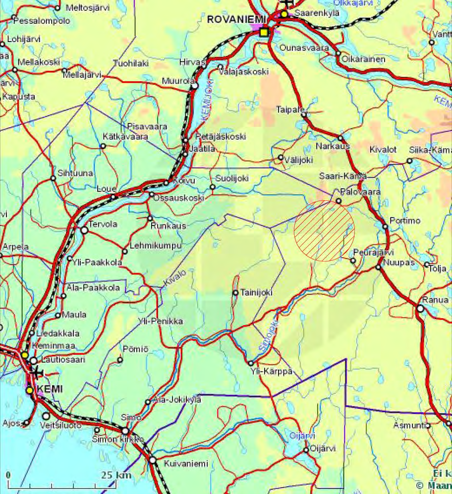 2 Gold Fields Arctic Platinum Oy Suhangon luontotyyppi- ja kasvillisuusselvitykset v. 2010 2011 Kuva 1. Suhangon kaivoshankealueen sijainti.